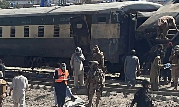 At least 24 people died, after a powerful bomb exploded near a railway track targeting a train carrying pak military personnel